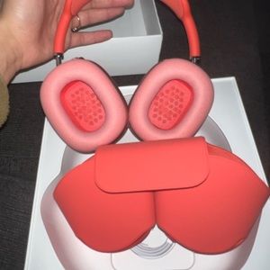 AirPod Max Pink with red headband